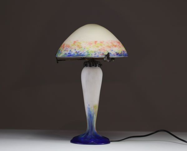 Le Verre Français - Lampe champignon Art Nouveau en verre marmoréen.