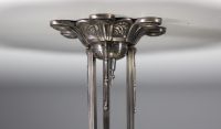 MULLER Frères Lunéville - Art Deco ceiling light in nickel-plated bronze, hexagonal dome in sandblasted glass, signed.