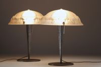 Muller Frères Lunéville - Pair of Art Deco desk lamps, stylized glass domes. Signed.