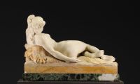 Claude-Michel CLODION (after) Rare white marble clock depicting a nude young woman, 19th century