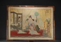 China - Ink and colour painting on silk depicting elegant women.