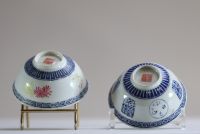 Chine - Ensemble de deux bols en porcelaine polychrome à décor de fleurs, XIXème