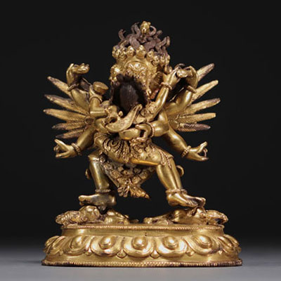 China - Tibet - Mahachakra Vajrapani, gilded bronze divinity.