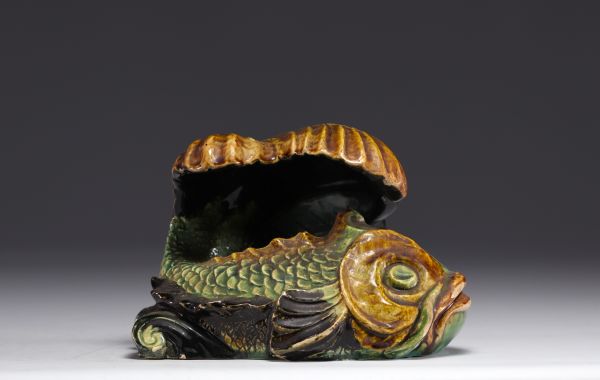 Enameled stoneware sculpture of a carp, 19th century Asian work.