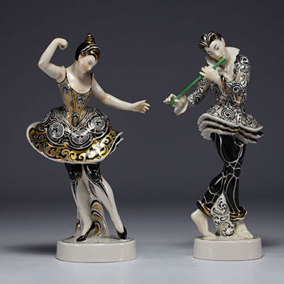 Gustav OPPEL (1891-1978) for Schwarzburger Werkstätten ‘Couple of dancers’ in porcelain representing Nijinsky Vaclav, circa 1915/16.