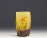 DAUM Nancy - Vase goblet in acid-etched multi-layered glass with enamelled decoration of flowers, signed in the decoration.