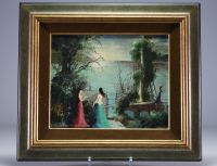 Marcel DELMOTTE (1901-1984) ‘Femmes au bord du lac’ Oil on panel, signed.