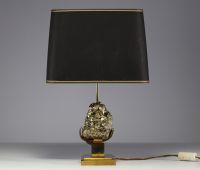 Willy DARO (XX) - Lampe en laiton et quartz, abat jour noir d'origine, vers 1970-80.