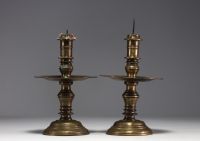 North India - Pair of 17th century candlesticks.