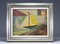 Edgar SCAUFLAIRE (1893-1960) ‘Marine’ Oil on panel, signed.