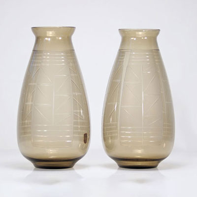 (2) D'Avesnes pair of vases decorated with geometric shapes from the Nancy School - Art Deco