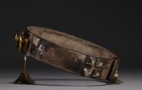 Rare leather dog collar with brass studs and padlock, 19th century.