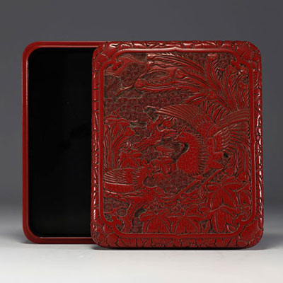 Asia - Red lacquer box decorated with a Phoenix.