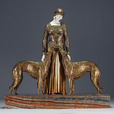 Demetre CHIPARUS (1886-1947) ‘Les Amis Toujours’ Large chryselephantine sculpture in bronze and ivory, circa 1925 (Height 64cm)