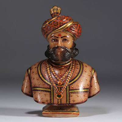 Polychrome alabaster bust from India, 19th century