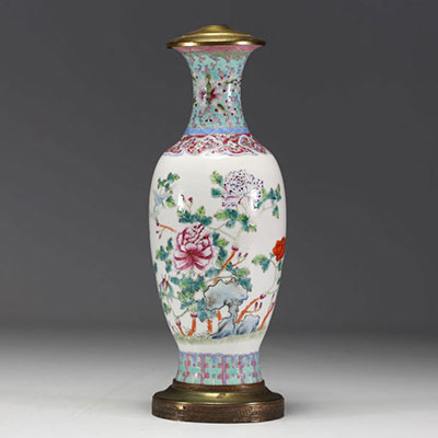 China - Famille rose porcelain vase decorated with flowers, Republic period.