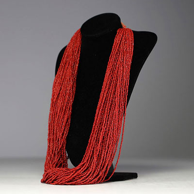 China - Imposing large necklace made of small red coral beads.