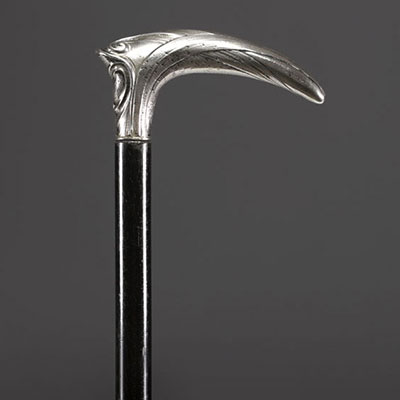 Art Nouveau cane with solid silver knob, family coat of arms and inscription 