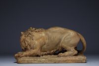 P. HUYGENS ‘Lion belge, Atelier d'art Bruxelles’ Terracotta sculpture, late 19th century.