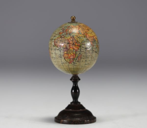 J.L. & Cie pour Lebègue à Paris - Miniature waxed paper globe on turned wooden base.