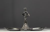 Art Nouveau polished pewter centrepiece with central decoration of a little girl.