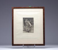 Félicien ROPS (1833-1898) ‘Hommage à Pan’ Etching, signed in the plate and monogrammed.