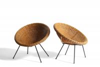 Italy - pair of armchairs in rattan, bamboo and metal frame, circa 1950.