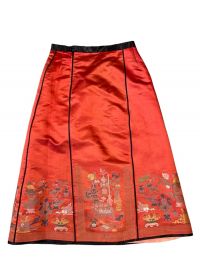 China - Embroidered red silk skirt.