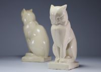 Jan & Joël MARTEL (1896-1966) d'après - Pair of seated cats in varnished plaster.