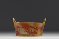 DAUM Nancy - Acid-etched enamelled glass bowl decorated with flowers, signed.