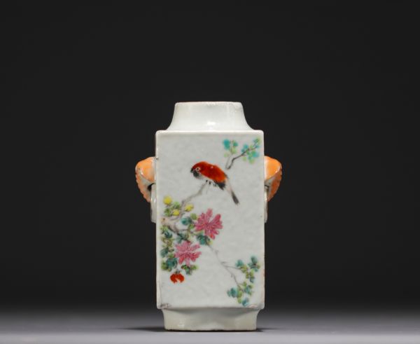 China - Porcelain quadrangular vase decorated with birds.