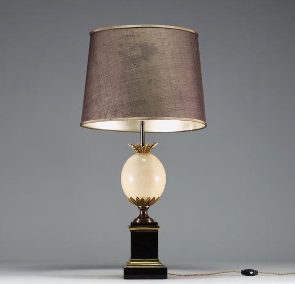 Maison CHARLES (in the style of) - ‘Ostrich egg’ lamp, brass structure.