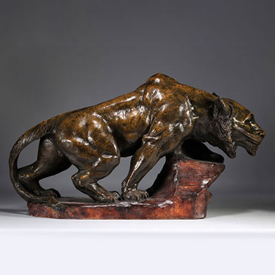 Richard AURILI (1834-1914) large sculpture of an animal in patinated terra cotta