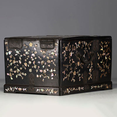 China - Hairdressing cabinet and jewellery box in ironwood and mother-of-pearl inlay, 19th century.