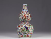 China - Wucai porcelain double gourd vase with carp decoration, Qing period.