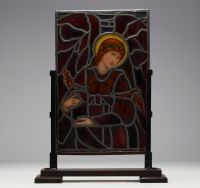 ‘Pre-Raphaelite angel spreading its wings’ English stained glass Art and Craft Movement, exceptional quality, work very close to that of Edward Burne-Jones, circa 1880