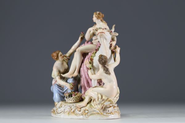 Meissen Porcelain Manufactory - ‘The Abduction of Europa by Zeus’ Polychrome and gold porcelain group, crossed swords mark.