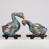 China - A pair of bronze and cloisonné enamelled duck incense burners, 19th-20th century.