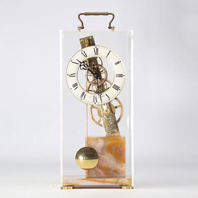 Edmond Mathey Swiss skeleton clock with agate base