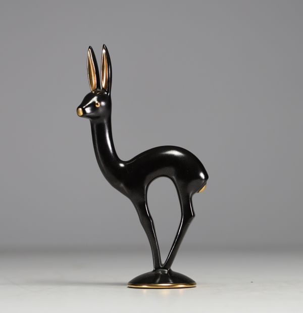 Eduard HERMANUTZ (1902-1992) for V&B Luxembourg - ‘Biche’ in black and gold earthenware, N°535, circa 1935-40.