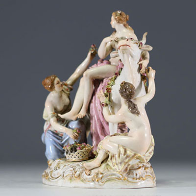 Meissen Porcelain Manufactory - ‘The Abduction of Europa by Zeus’ Polychrome and gold porcelain group, crossed swords mark.