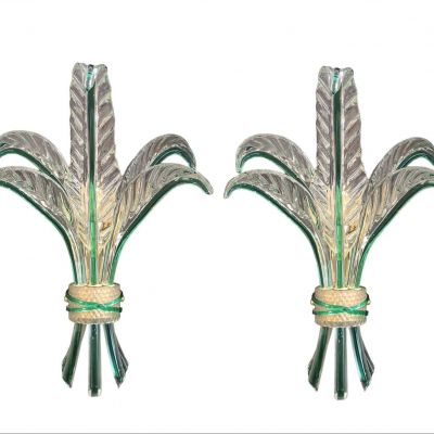 (2) MURANO, pair of leaf-shaped sconces, Italy, circa 1970.