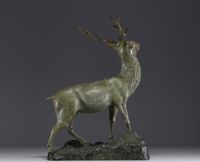 Arthur PUYT (1873-1955) ‘Cerf’ Sculpture in bronze with green patina, circa 1930-40. Signed on the base.