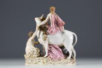 Meissen Porcelain Manufactory - ‘The Abduction of Europa by Zeus’ Polychrome and gold porcelain group, crossed swords mark.