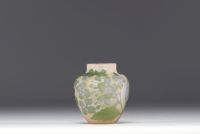 Émile GALLÉ (1846-1904) Small acid-etched multi-layered glass vase with hydrangea design.