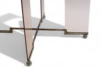René André COULON (1908-1997) for Saint Gobin - Modernist table in pink satin-finish glass and metal, circa 1930.
