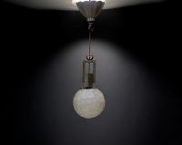 GENÊT & MICHON - Art Deco suspension lamp in nickel-plated metal and faceted ball in matified glass.