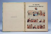 Les Aventures de Tintin - Le Trésor de Rackham le Rouge - 1ère Edition couleur de 1945, 4ème plat A24, pages de garde bleu foncé, dos jaune.