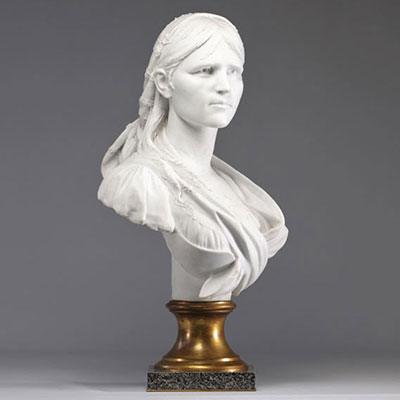 Bisque bust on bronze and marble base signed