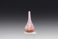 DAUM Nancy - Miniature vase decorated with a Japanese cherry tree on a pink background.